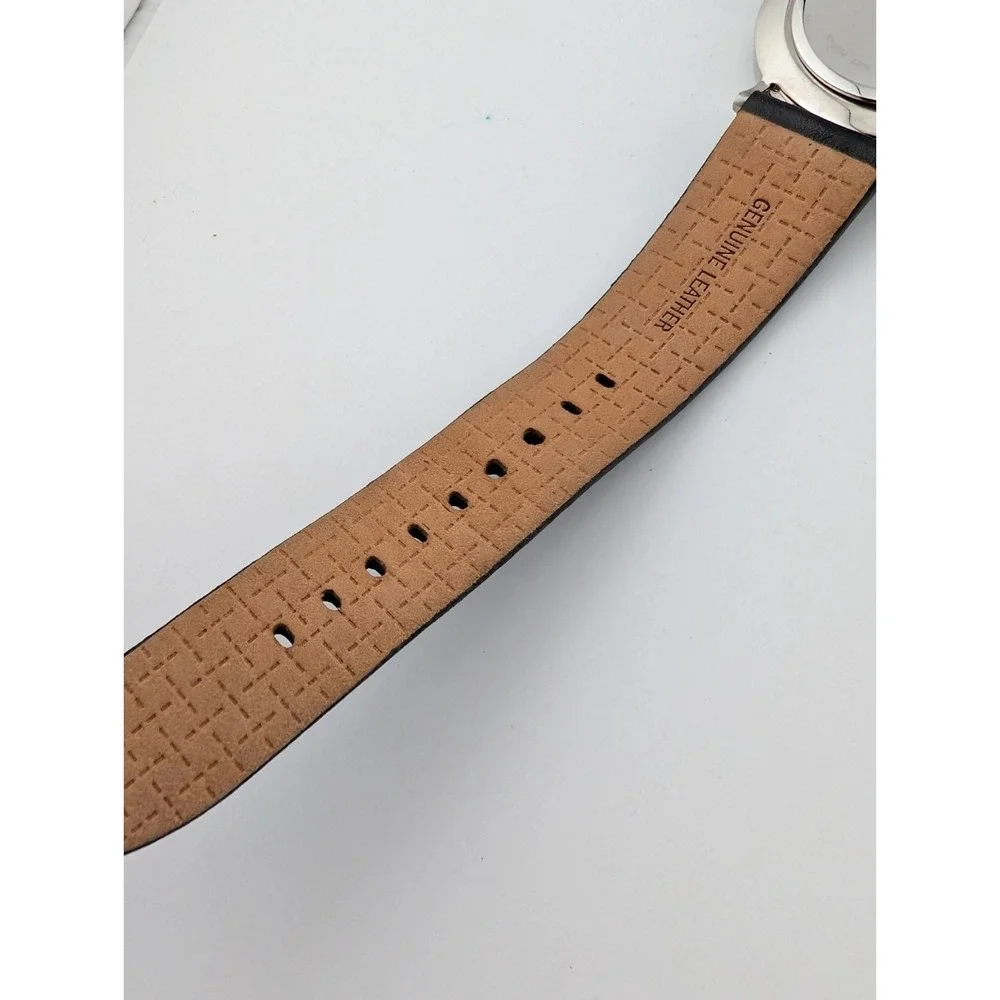 DKNY Watch‎ Women 36mm Silver Case Black Leather Band- New Battery